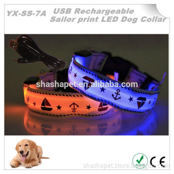 Best wholesale websites USB Rechargeable Sailor print dog collars with Rechargeable dog collar